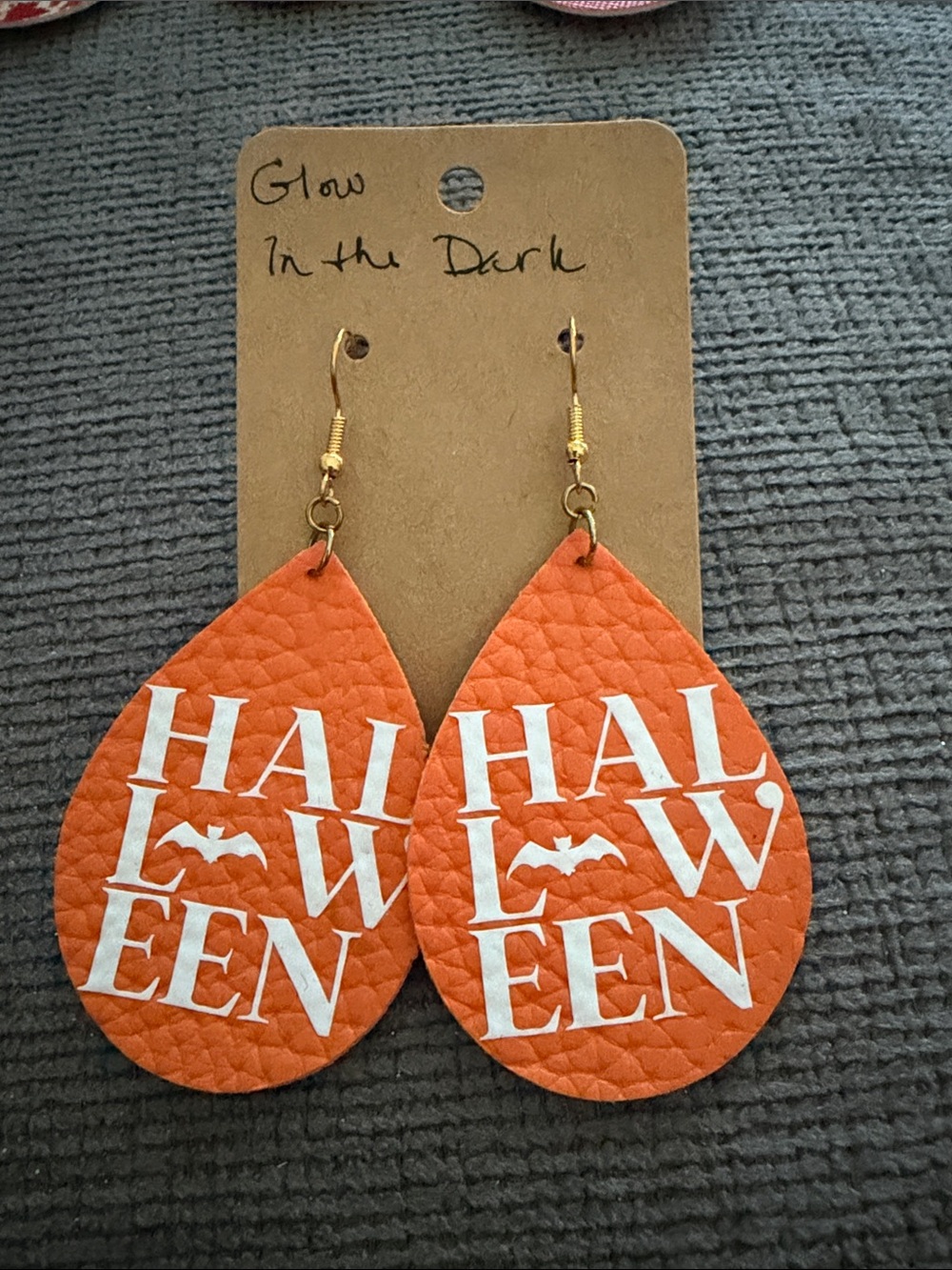 Handmade Orange Halloween Teardrop Earrings glow in the dark